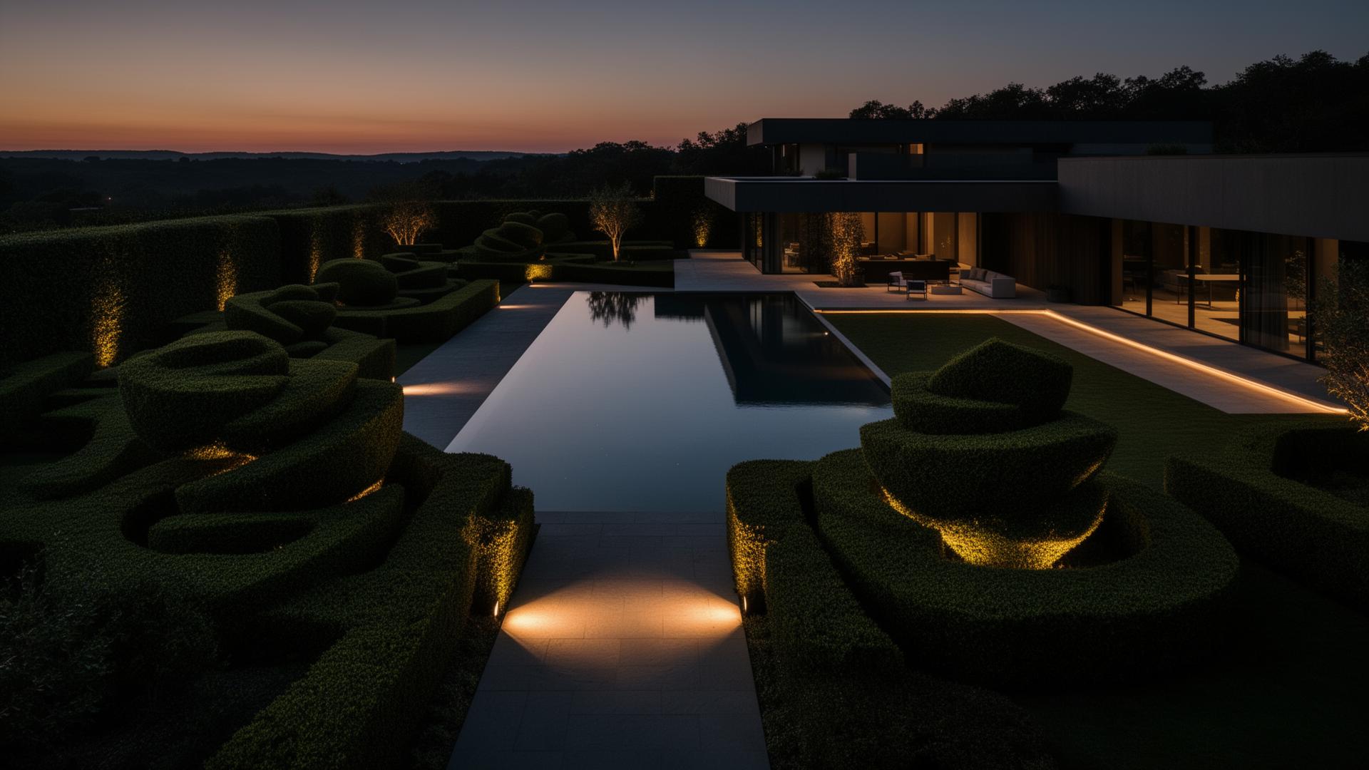 Luxury landscape estate at dusk